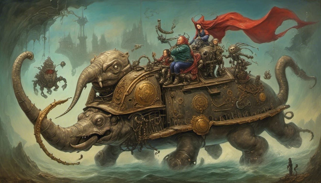 Surreal Biomechanical Leviathan with Queen Mab and Spiderman