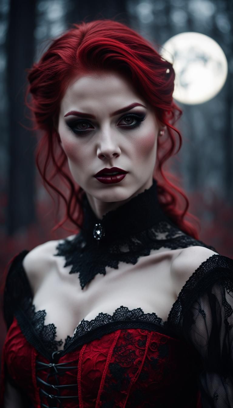 Redhead Vampire Portrait in Gothic Style