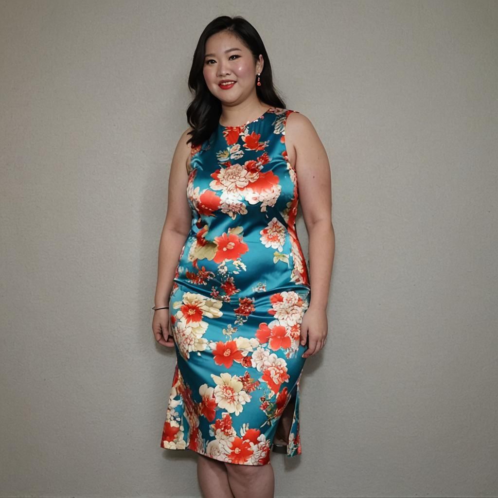 BBW in Sleeveless Chinese Dress Fashion