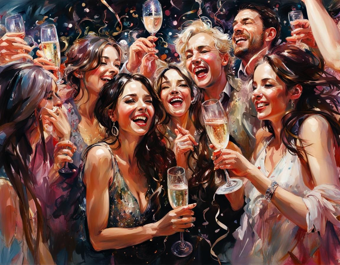 New Year's Eve Party with Confetti and Champagne