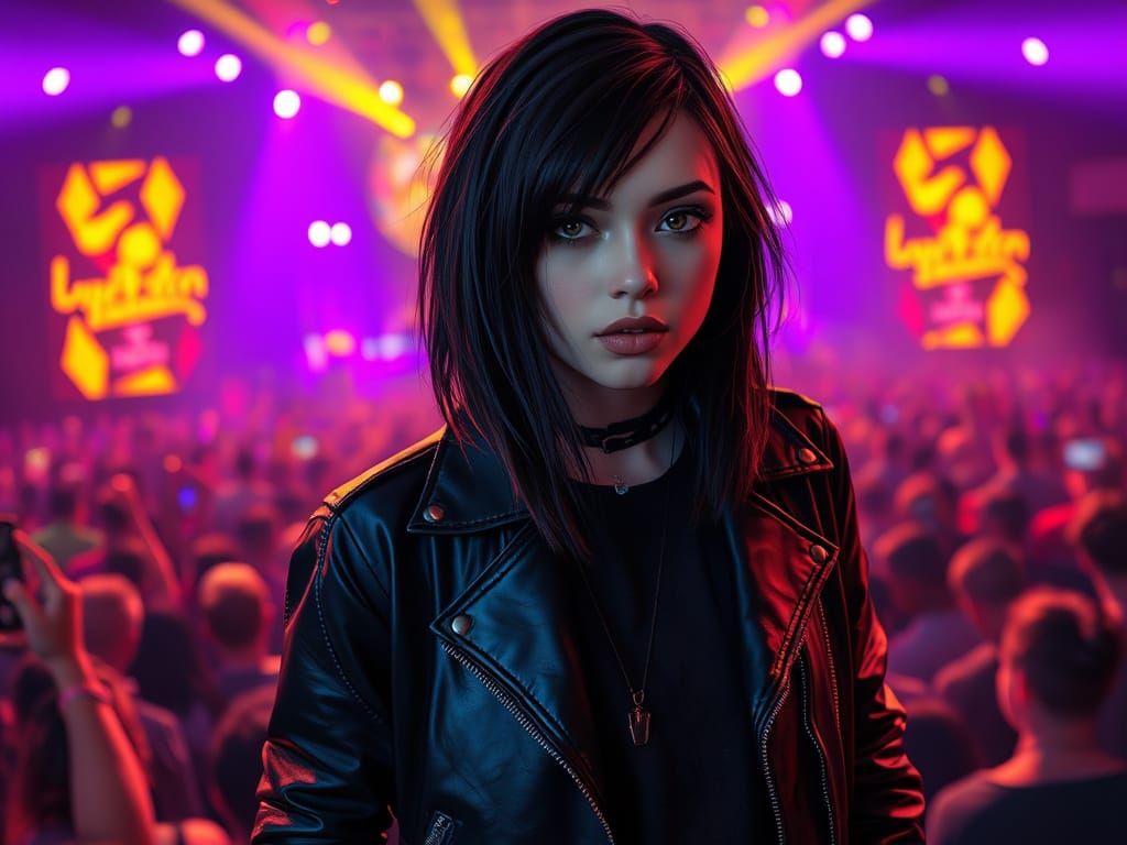 Emo Punk Goth Girl at Vibrant Rock Concert