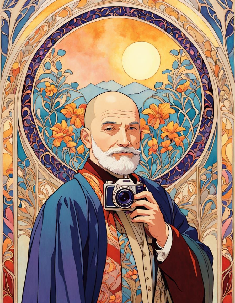 Art Nouveau Masterpiece: Gentle Moment Captured with Vibrant...