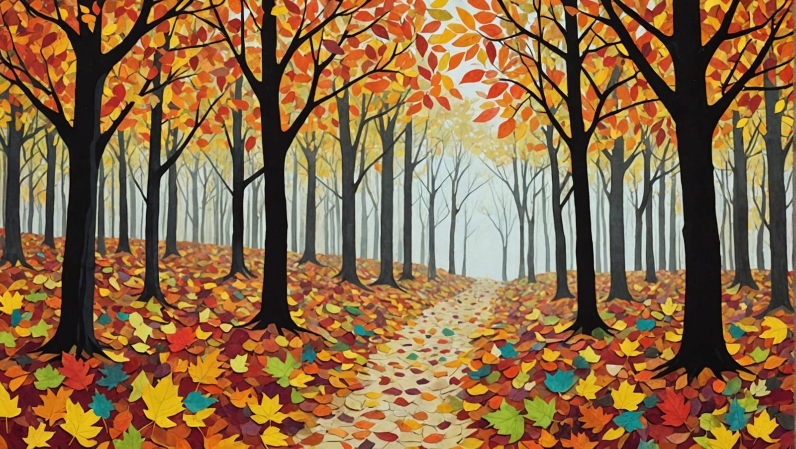 Autumn Forest Path in Layered Paper Collage