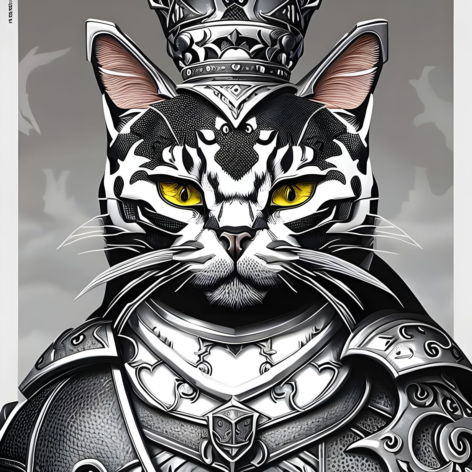 Medieval Cat Knight Portrait in Ornate Armor