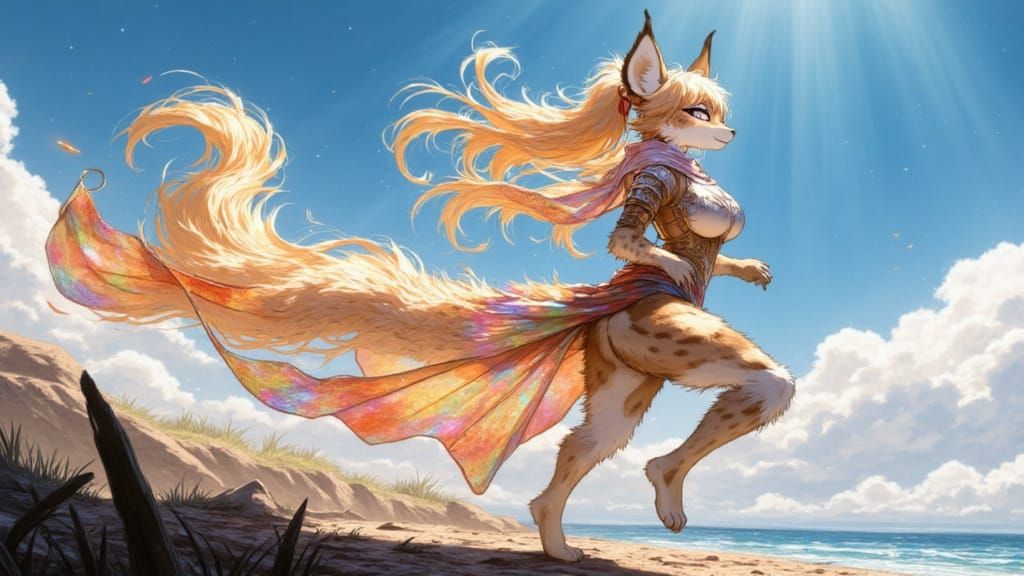 Furry Knight in Vibrant Glass Mosaic Attire