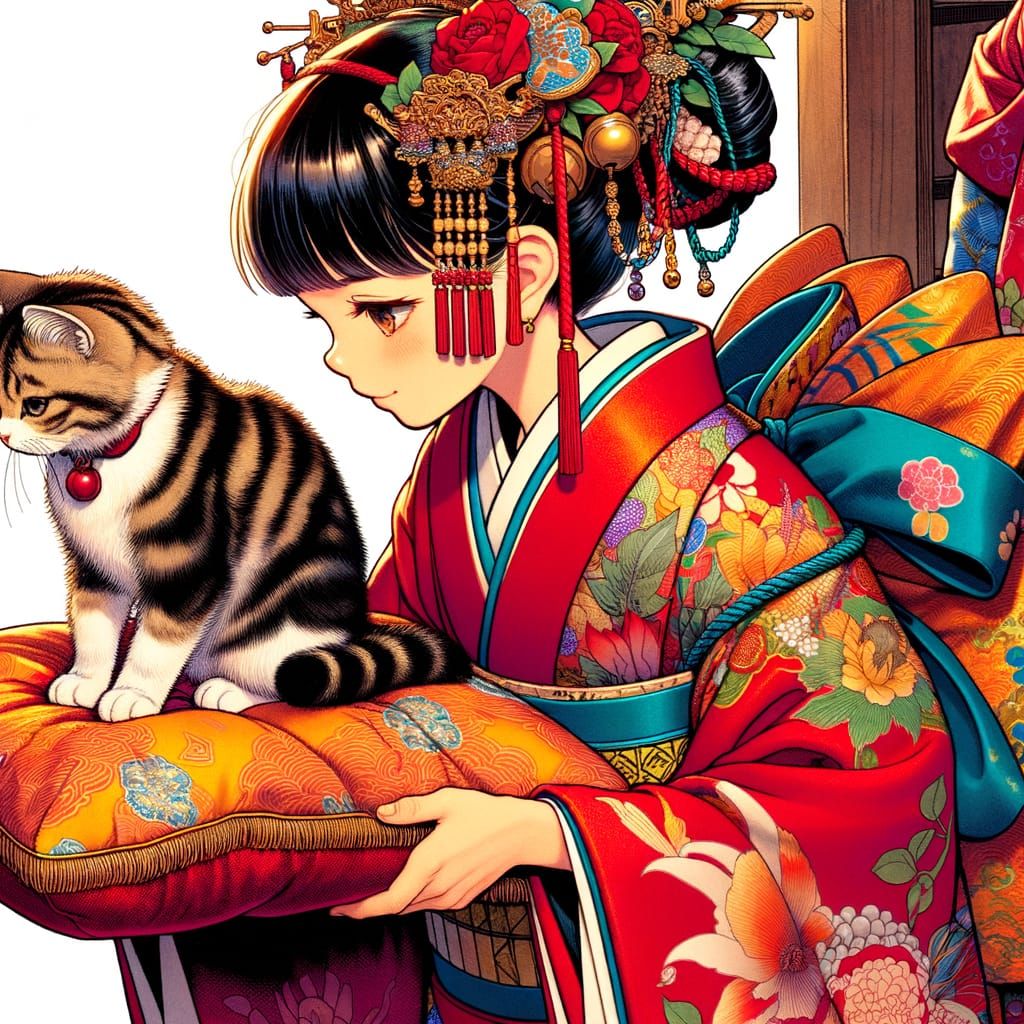 Child Servant and Courtesan in Manga Style