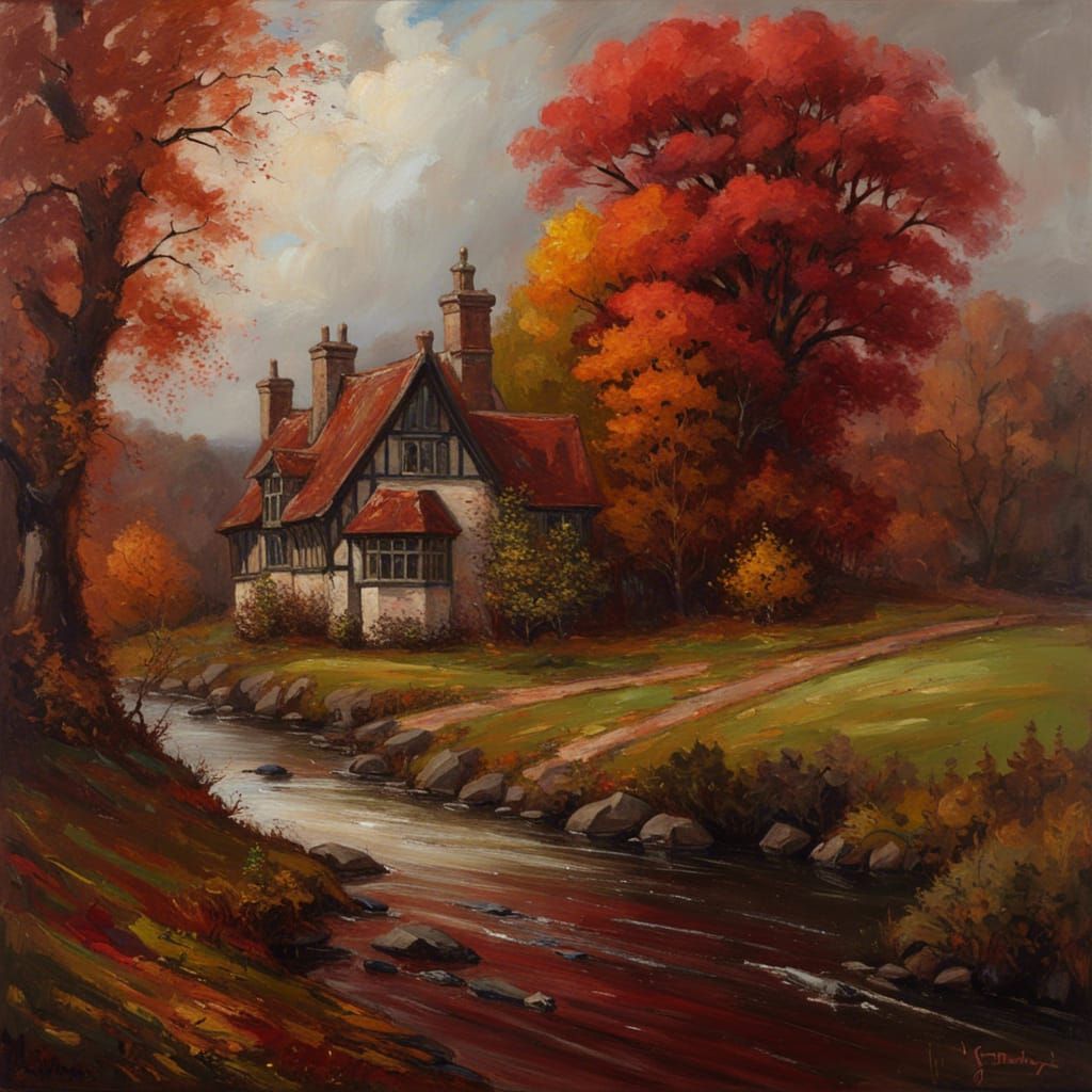 High Gothic Cottage in Autumnal Crimson Forest
