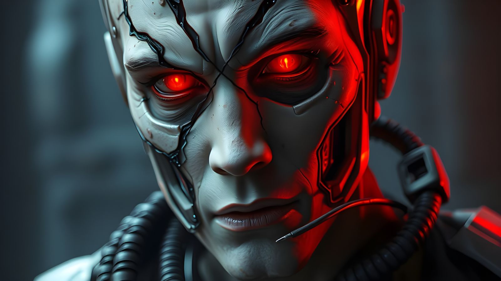 Biomechanical Portrait: Torn Face Reveals Futuristic Element...