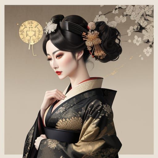 Lace collage geisha kintsugi kimono
