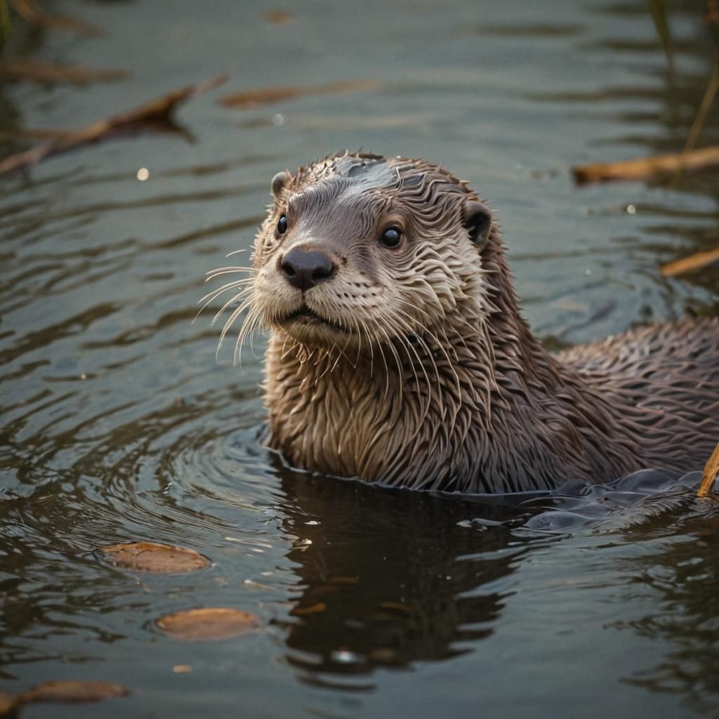 Cute Otter Playing in River: Cinematic Film Still