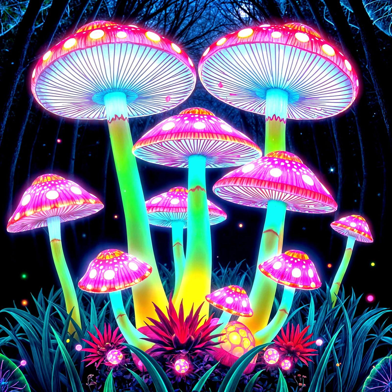 Ethereal Glow of Mushrooms in Perfect Symmetry