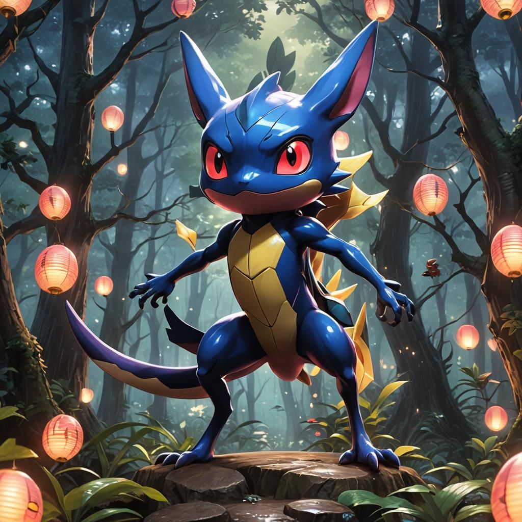 Greninja in Japanese Forest: Hyper-Realistic Digital Art