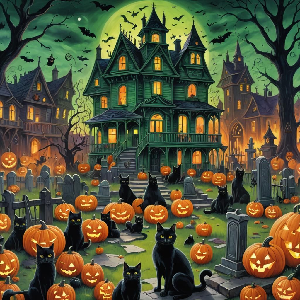 Halloween Haunted House Party in Dark Fantasy Style