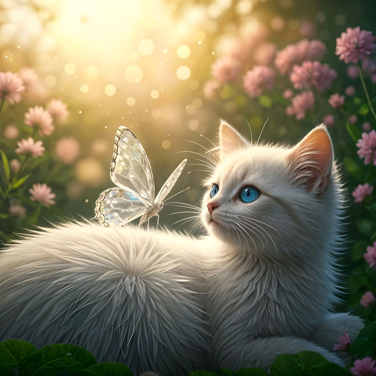 Whimsical Anime-Inspired Butterfly Meets Kitten in Enchanted...