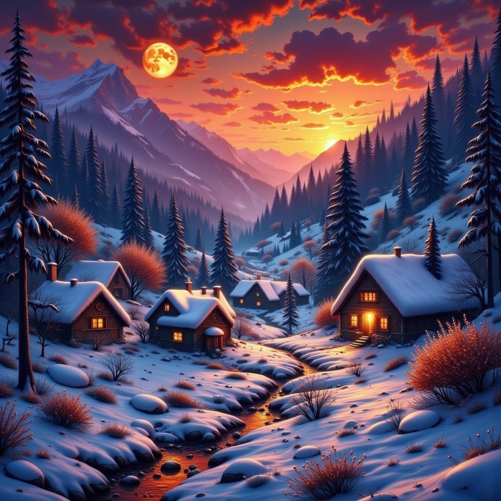 Mountain village in winter