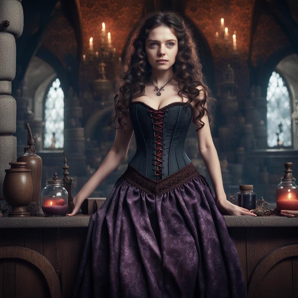 Medieval Witch Brewing Potion in Castle Lair