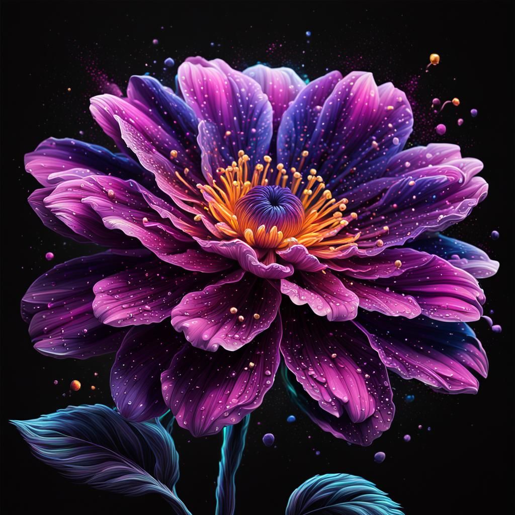Purple Galaxy Flower in Hyperrealistic Splash Art