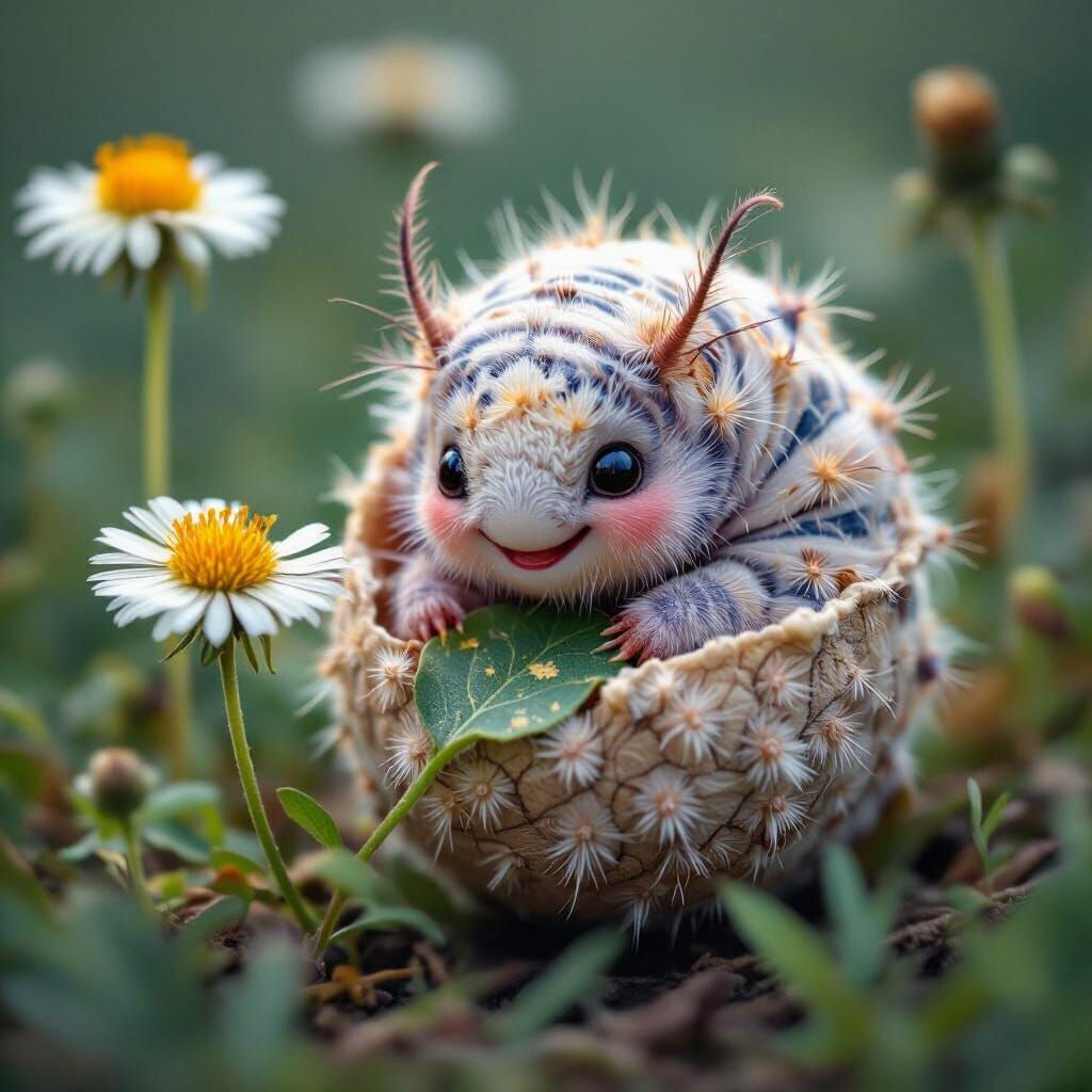 Smiling Caterpillar Emerges into a Whimsical World