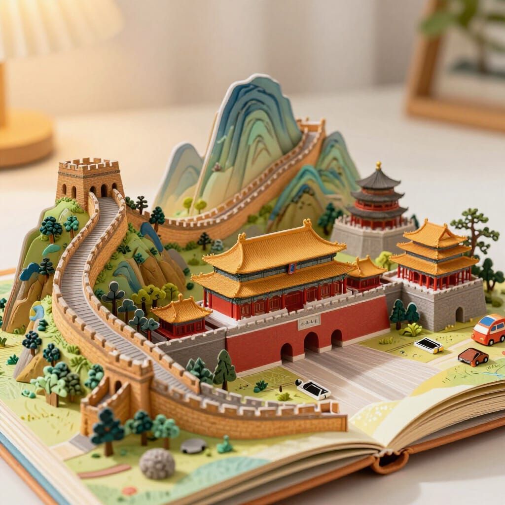 Open Popup Book Showcasing Chinese Landmarks