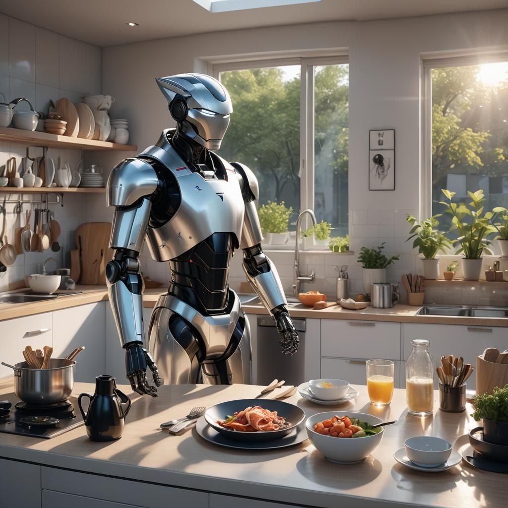 Tesla Robot Chatting With Cat: 3D Anime Art