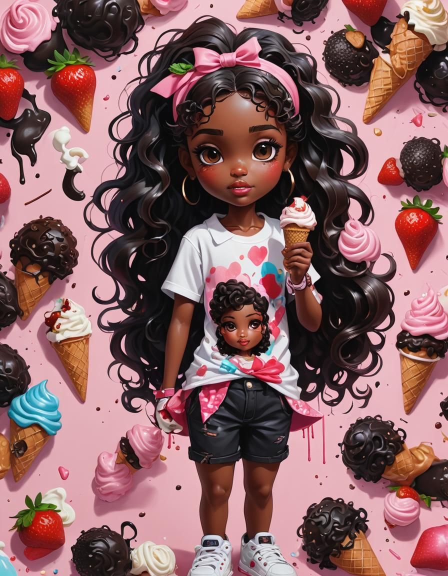 Bratz Doll with Ice Cream, Glossy Airbrush Oil Painting