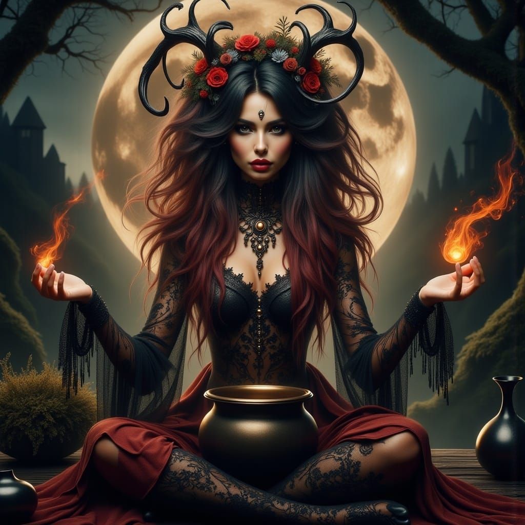 Whimsical Autumn Witch in Digital Art Style