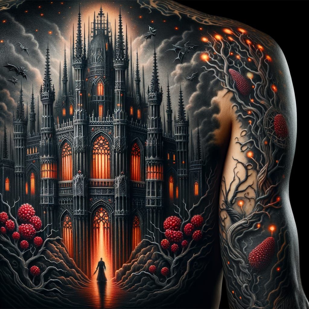 Gothic Castle Tattoo in Dark, Twisted Beauty