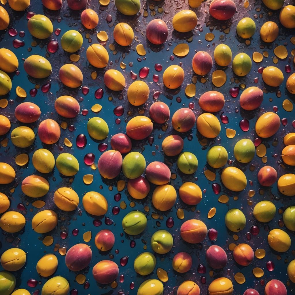 Mangoes and Melons Rain in a Fantasy Landscape