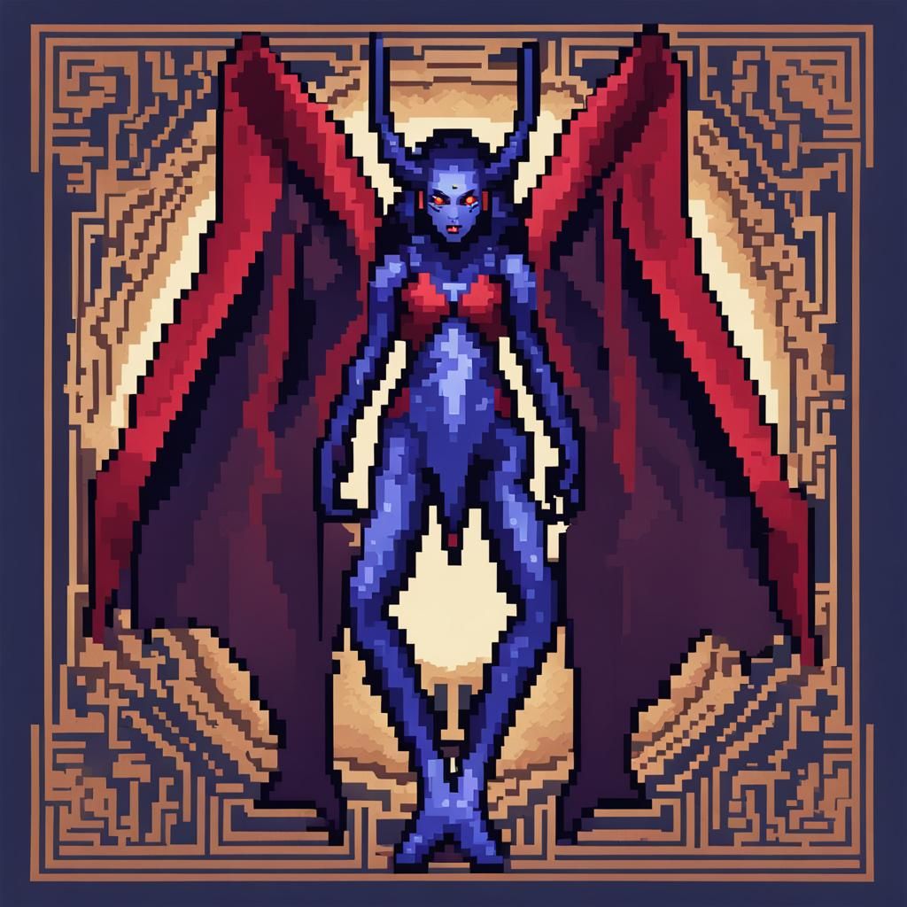 Ethereal Incubus Demi-Goddess in Vibrant 16-bit Pixel Art