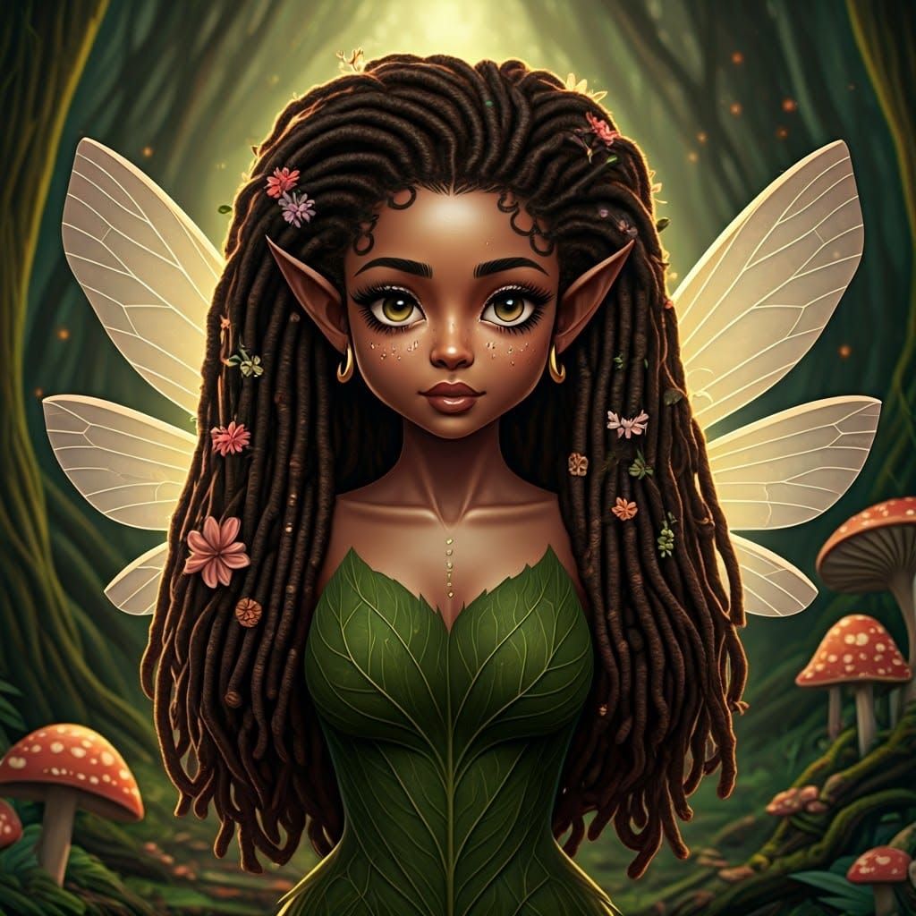 Nubian Betty Boop Fairy in Whimsical Forest