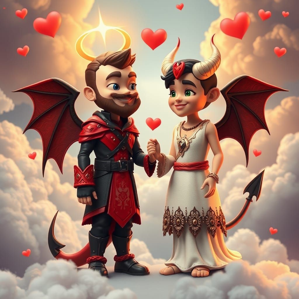 God and Devil: A Loving Gay Couple in Cartoon Style