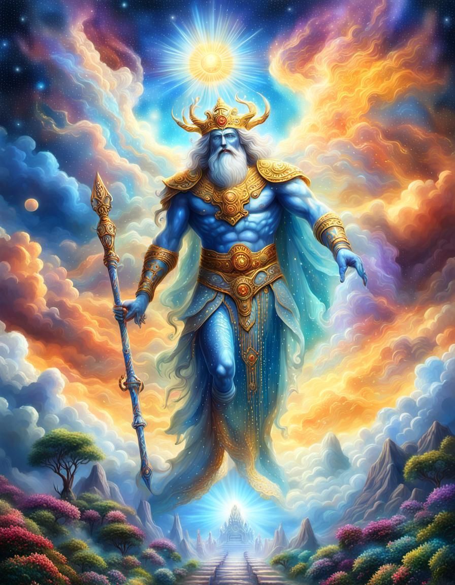 Cosmic Deity: Holographic Astral Illustration in Digital Pai...