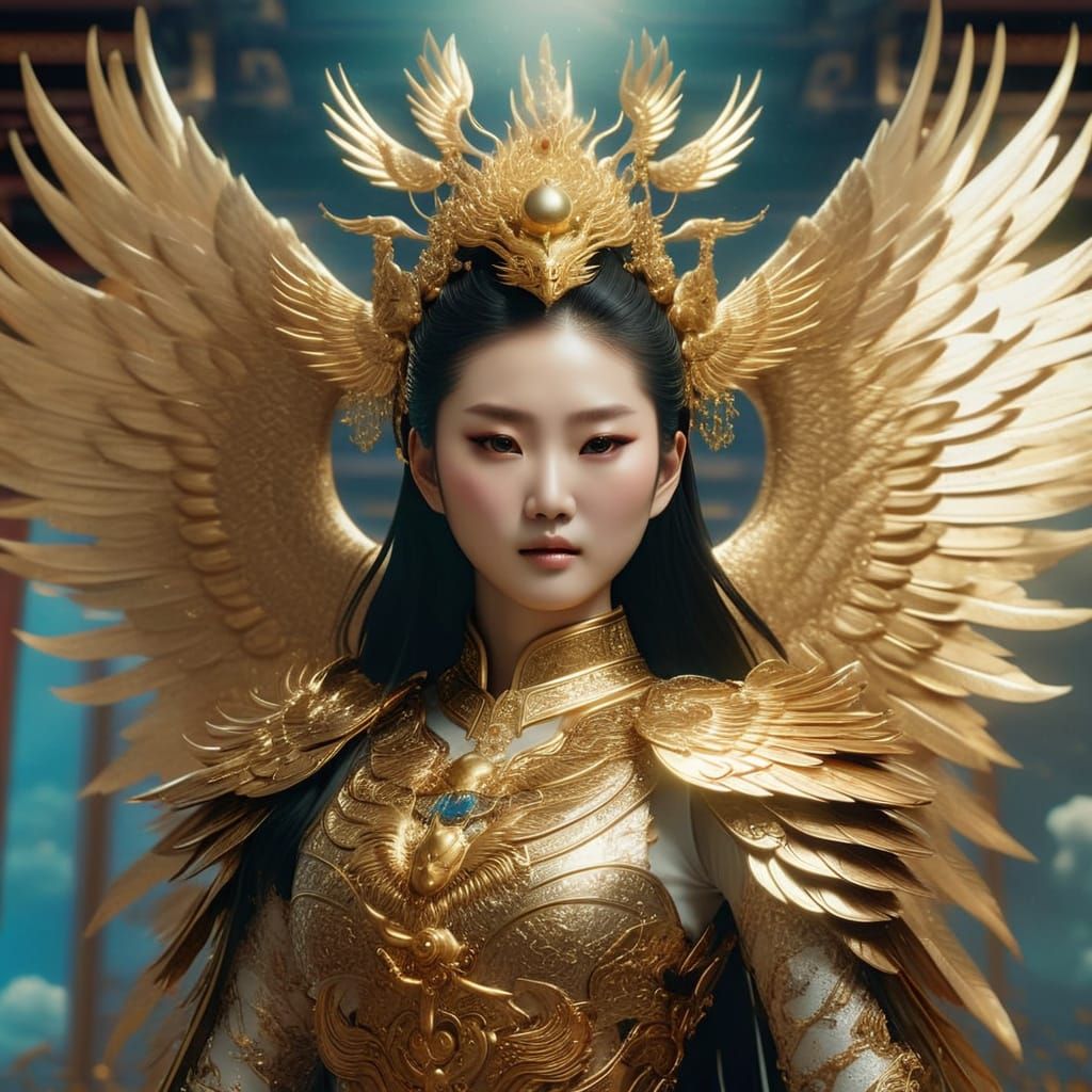 Golden Phoenix Armored Warrior in Floating Palace