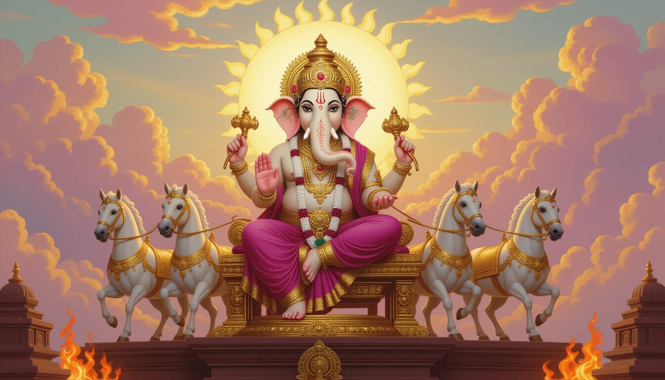 Lord Ganesha's Celestial Ride: South Indian Temple Art