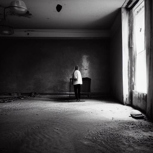 Abandoned Room Captured in Grainy Black and White
