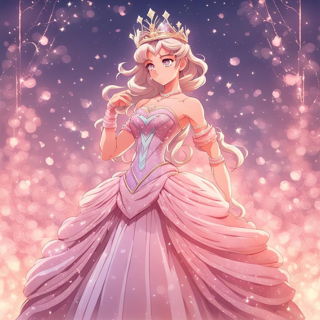 Muscular Anime Princess in Pastel Pink Dress