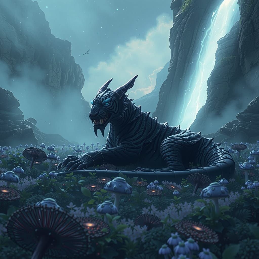 Sabertooth Dragon in a Bioluminescent Valley