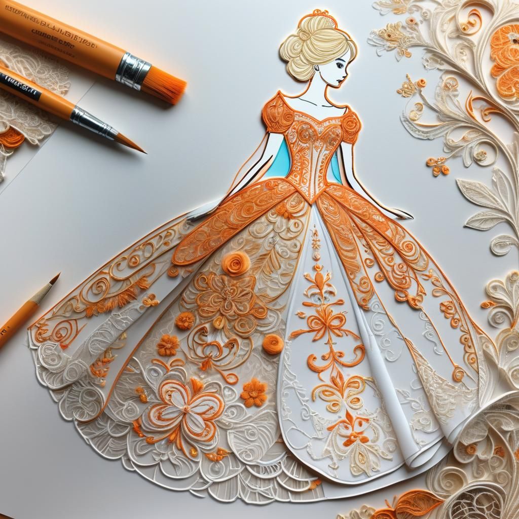 Intricate Embroidered Ball Gown Design, Digital Painting