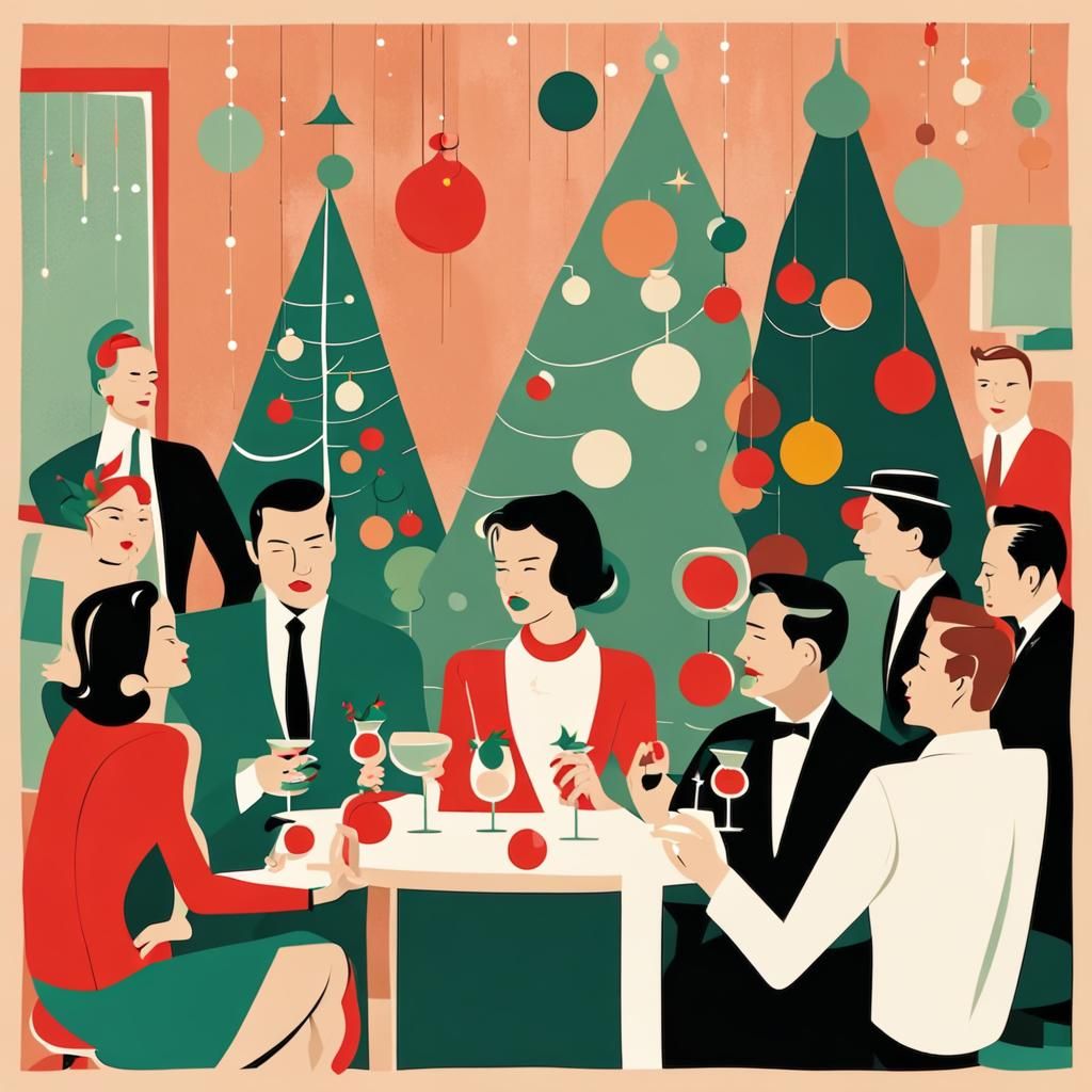 Mid-Century Christmas Party in Abstract Style