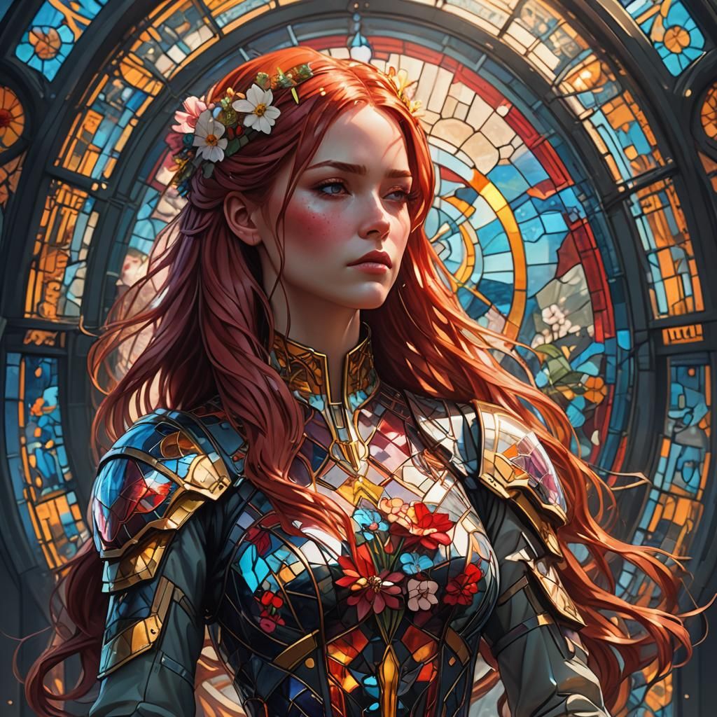 Stained Glass Woman in Cyberpunk Style