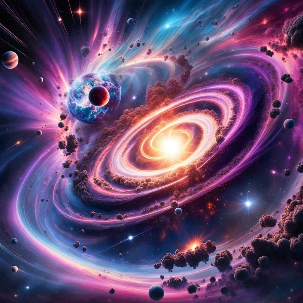 Cosmic Surrealism: Planetary Collision in Astral Style