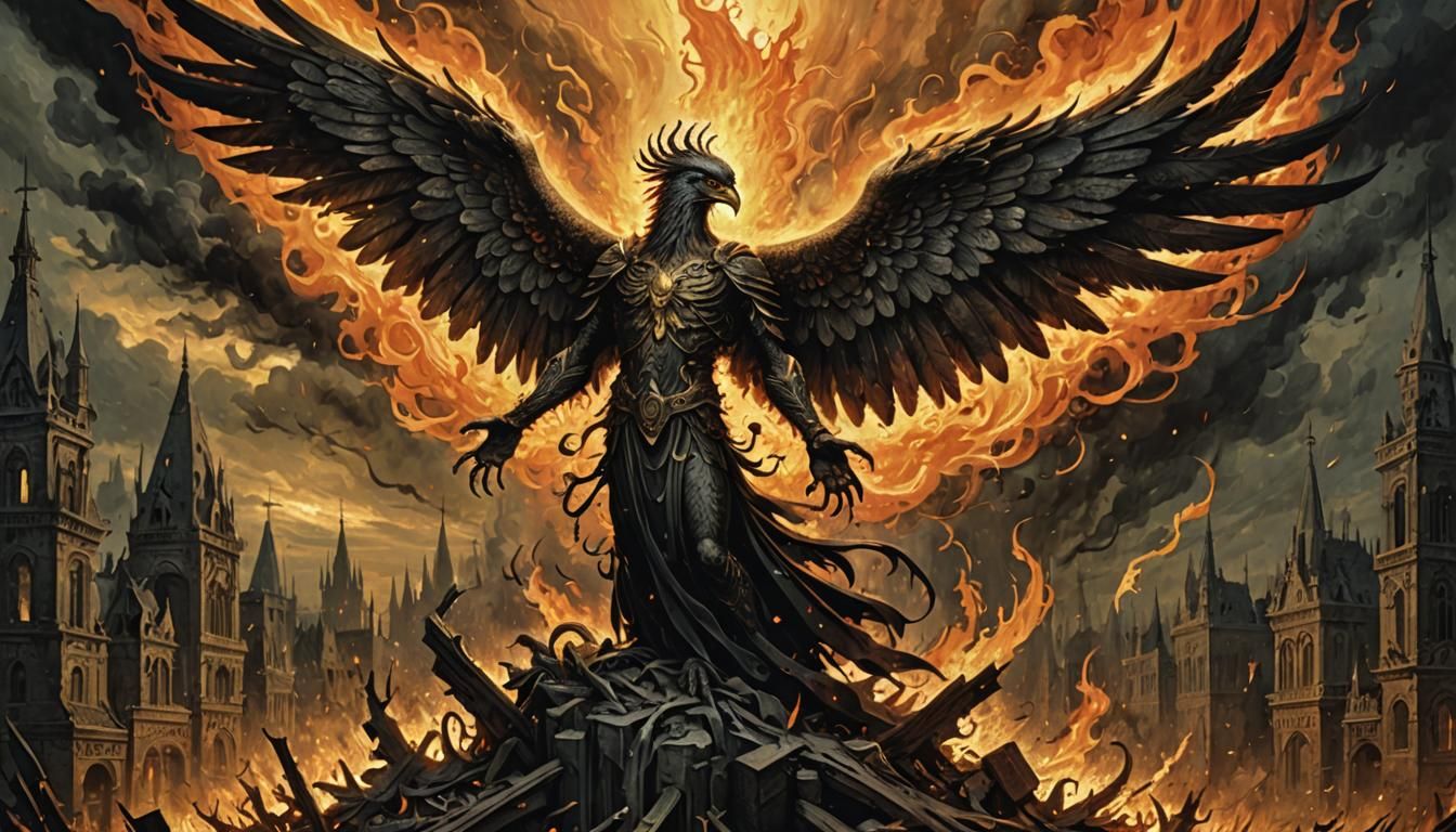 Phoenix Rising: Dark Fantasy Horror Illustration