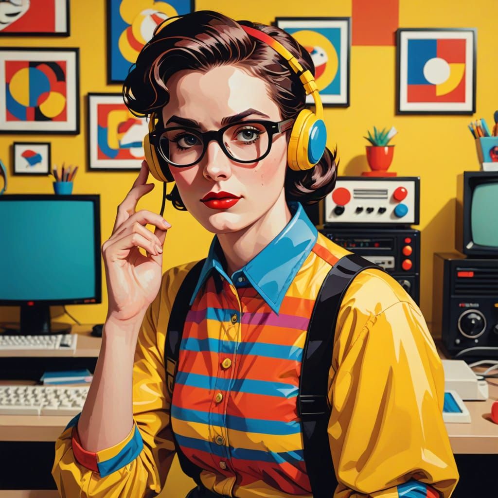 Vibrant 80s Nerd in Pop Art Style