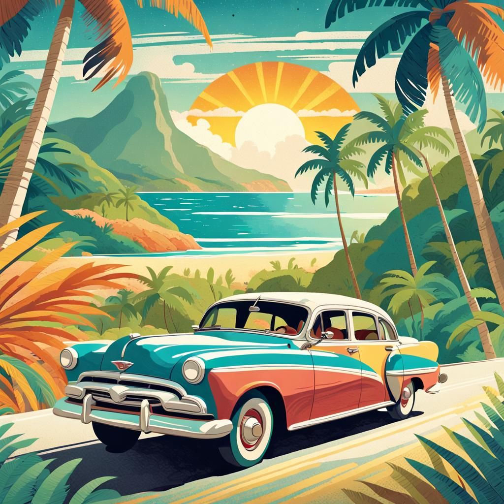 Vintage Cuba Travel Poster in Art Deco Style