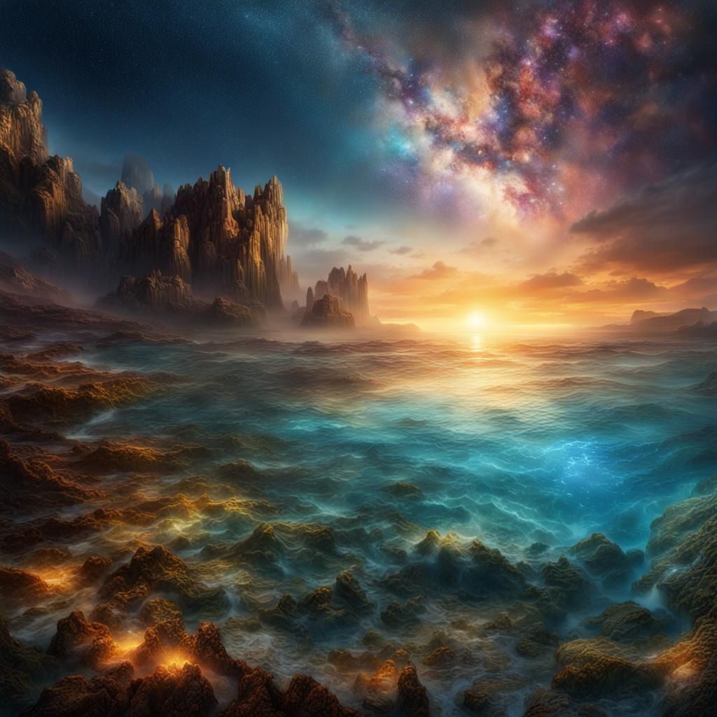 Enchanted Rockpools at Dawn: A Fantasy Matte Painting