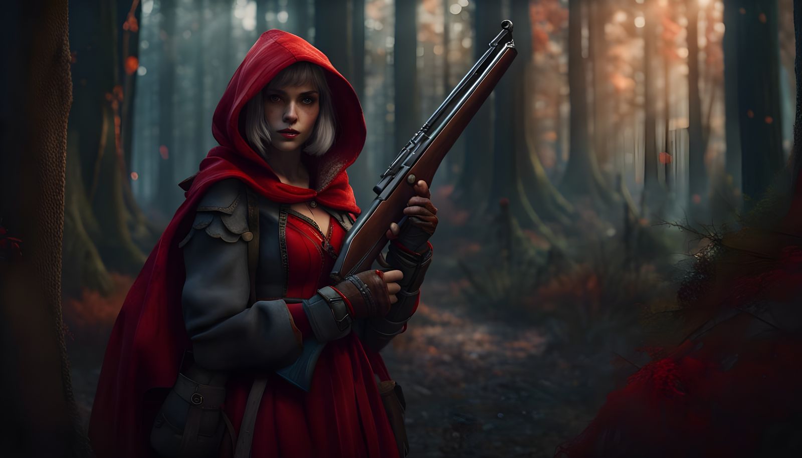 Fierce Red Riding Hood in the Fantasy Forest
