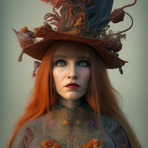 Ornate Polychromatic Witch Portrait in Digital Art Style