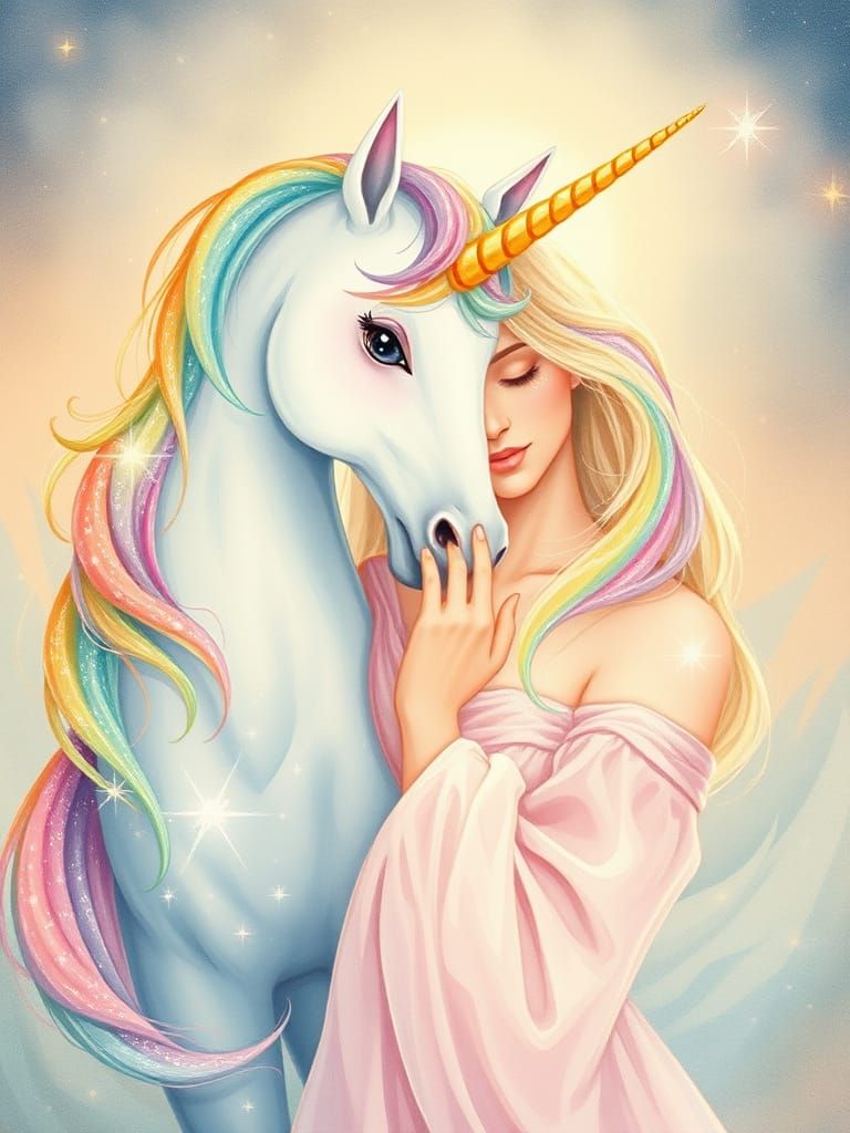 A Woman Embraces Her Inner Unicorn in a Whimsical, Dreamy Sc...