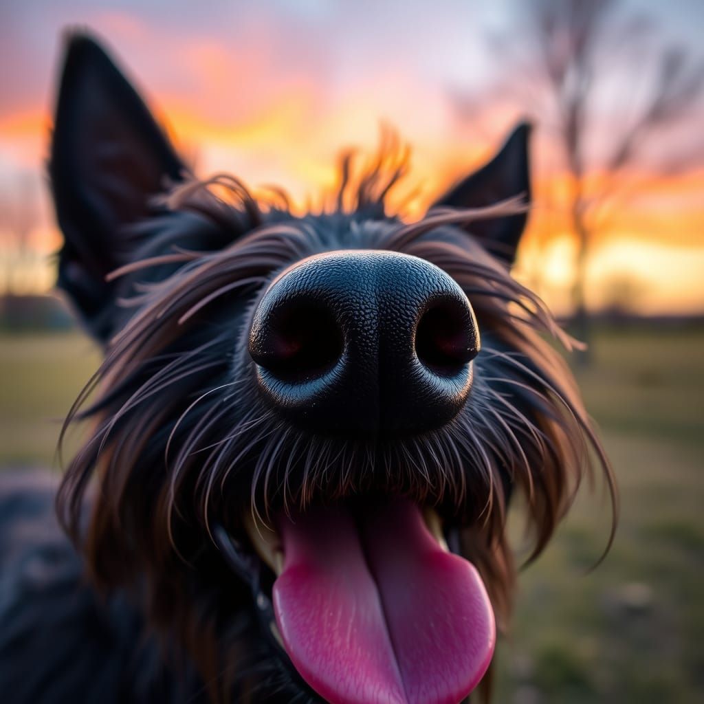 Detailed Macro Photo of Black Schnauzer Dog Nose
