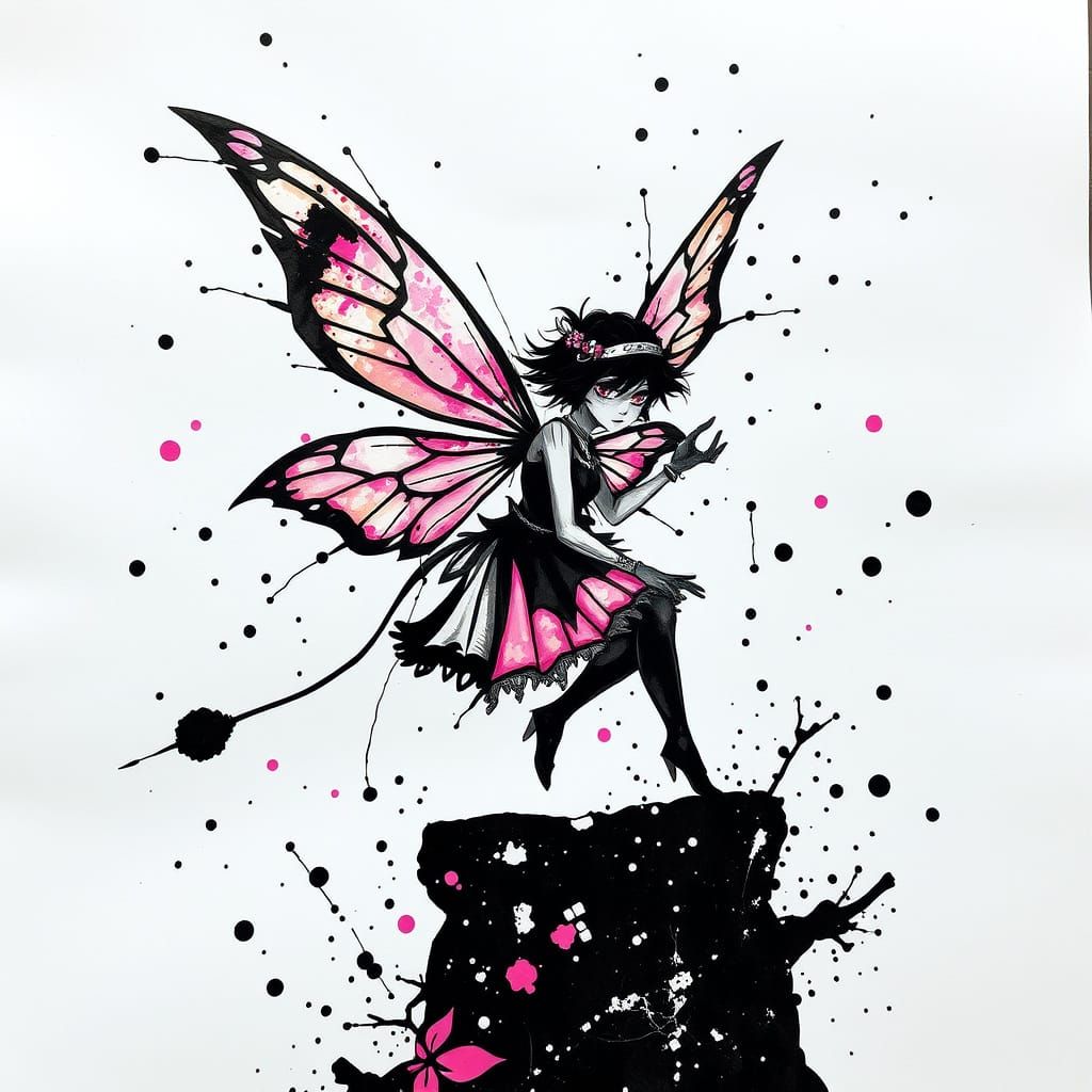 Ink Splatter Fairy Among Papers